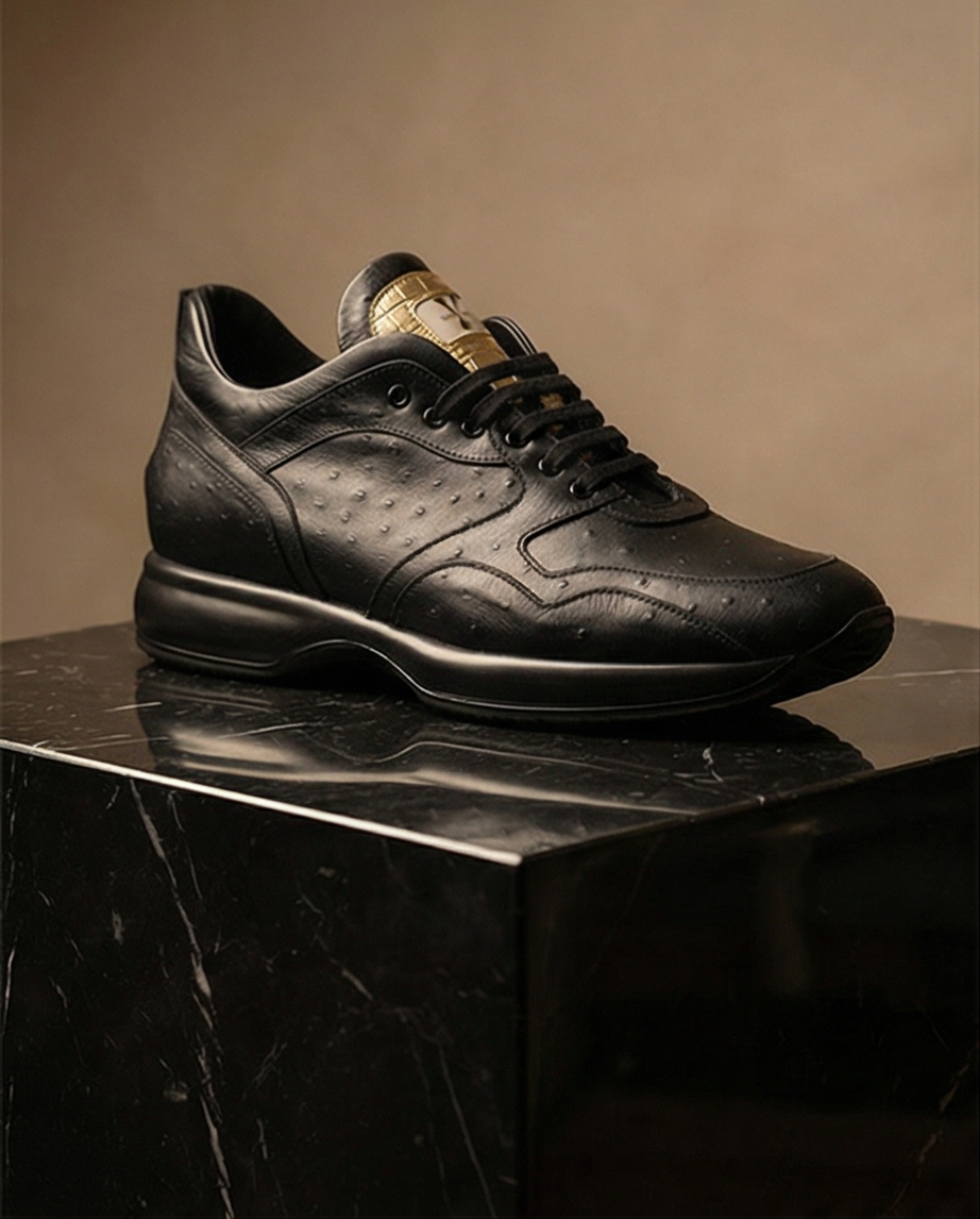 Vero Lusso Luxurious Ostrich Leather Track Sneaker